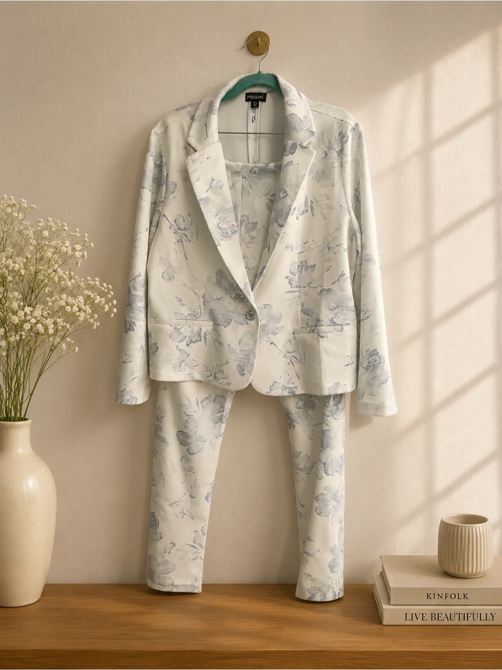 Floral Light Blue and Cream Women's Suit Set